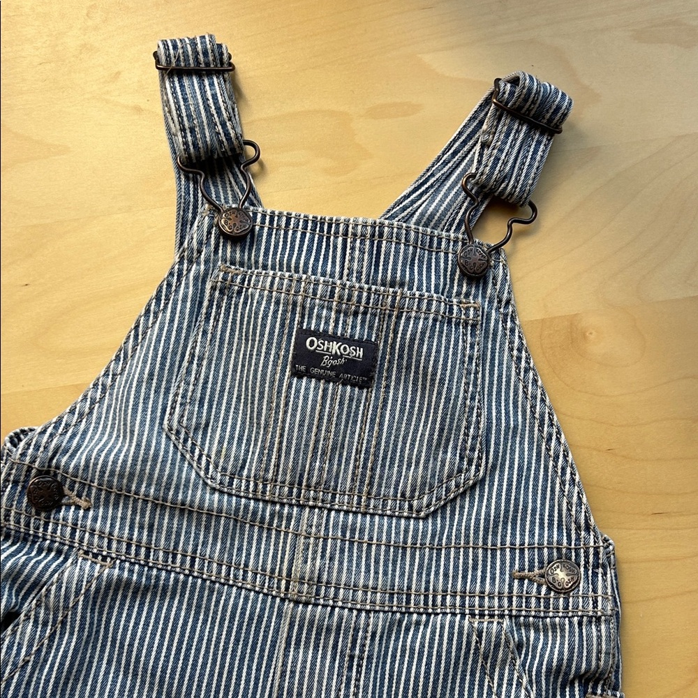 Vintage OshKosh B'gosh Blue and White Striped Overalls - 18m